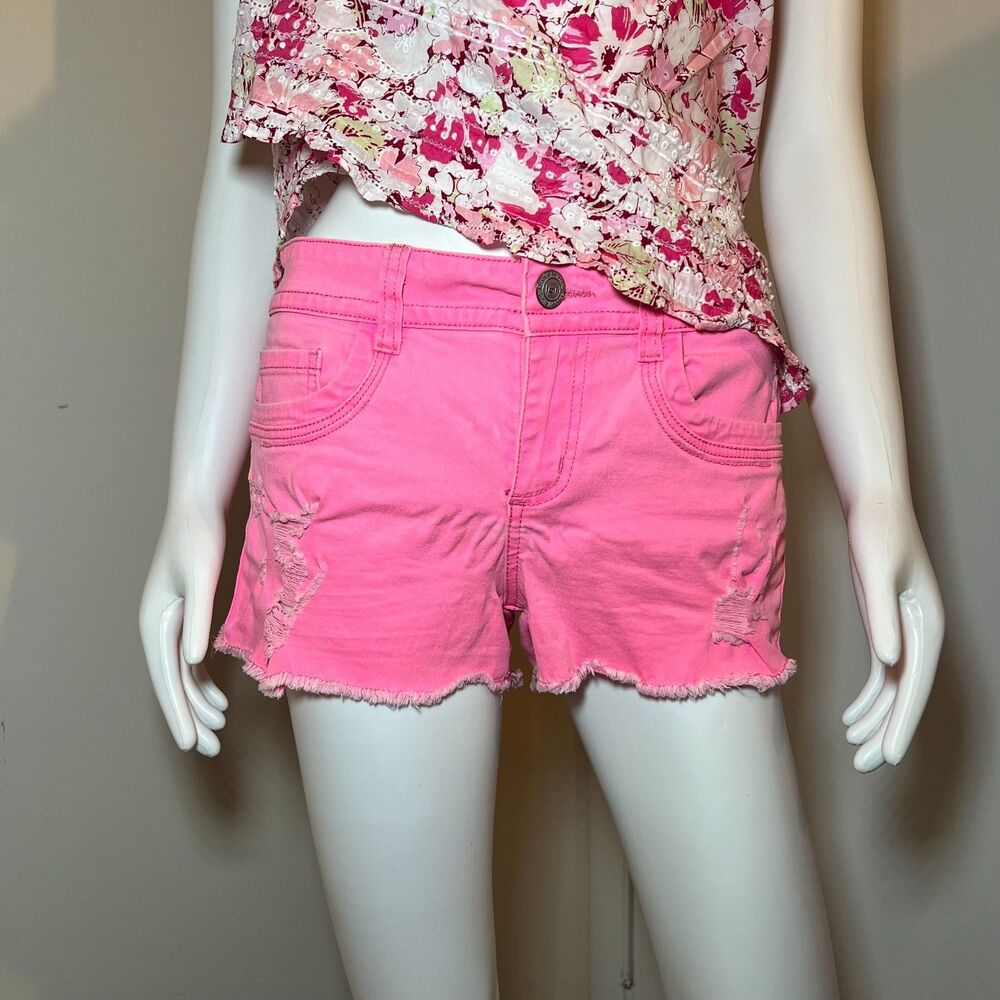 lei Pink Denim Lowrise Distressed Shorts Junior 9 Mcbling Sleaze Y2K 2000s Indie